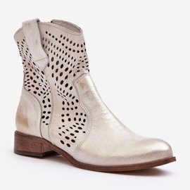 Lewski Shoes Stivali da cowboy traforati in pelle da donna dorati Lewski 3305/2 bianco 1