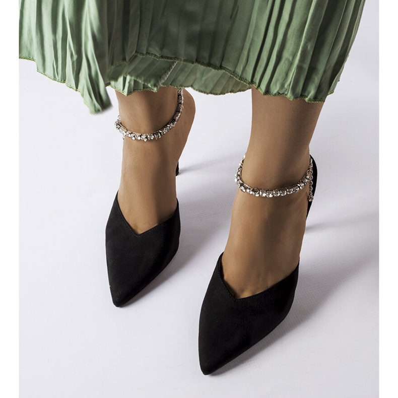 Claude sandali neri con tacco e strass nero 1
