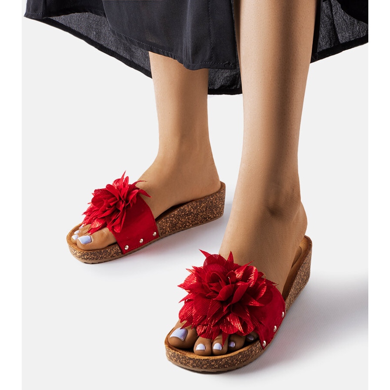 Sandali rossi con fiore su suola in sughero di Anjali rosso 1