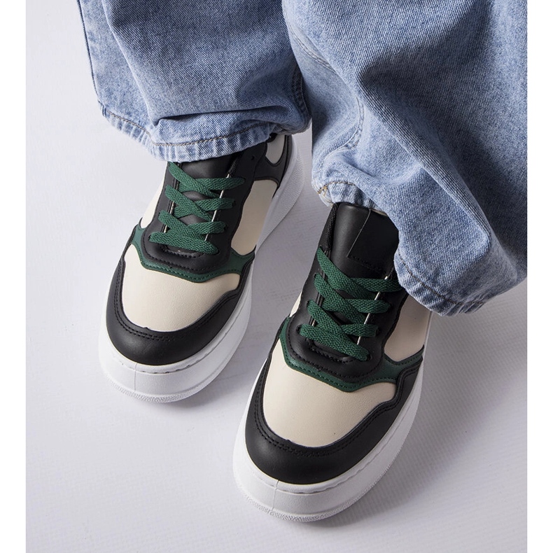Sneakers nere e verdi sulla piattaforma Baron nero 1