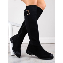 Stivali da donna in camoscio con elastico sul retro, neri Potocki SZ12252 nero 1