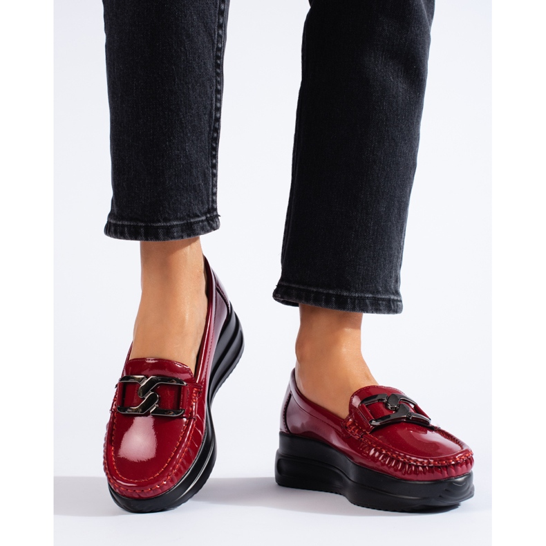 Mocassini da donna in vernice bordeaux di Shelovet rosso 1