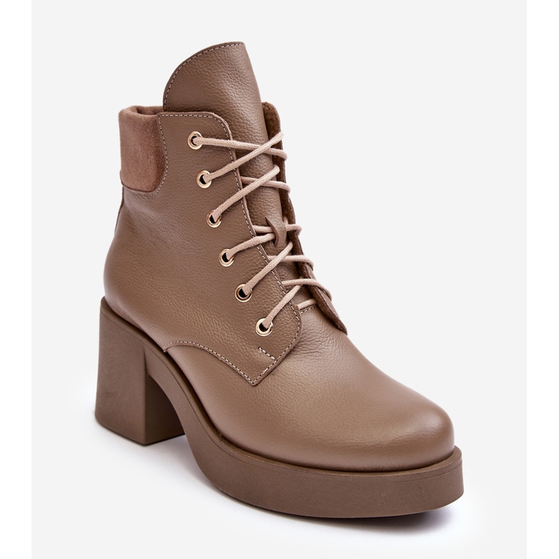 Stivaletti da Donna in Pelle con Tacco Alto, Beige Scuro Lemar Leocera 1