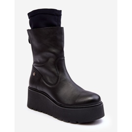 Stivaletti in pelle da donna su una piattaforma massiccia Maciejka 06246-01 Nero 2