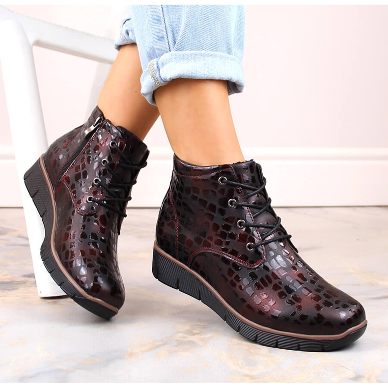 Stivali con zeppa da donna in pelle, bordeaux isolanti, Filippo DBT3169 rosso 1