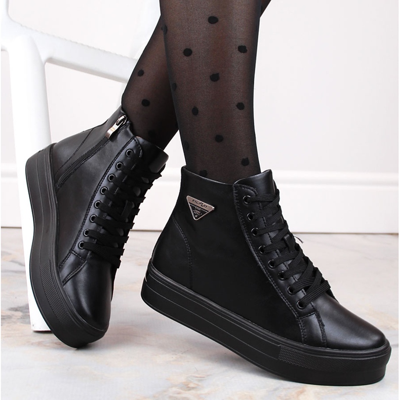 Stivaletti in pelle con plateau, creepers Filippo DBT4708 neri isolanti nero 2