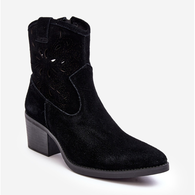 S.Barski Stivali da cowboy traforati in pelle scamosciata D&amp;A SN622-20 Neri nero 1
