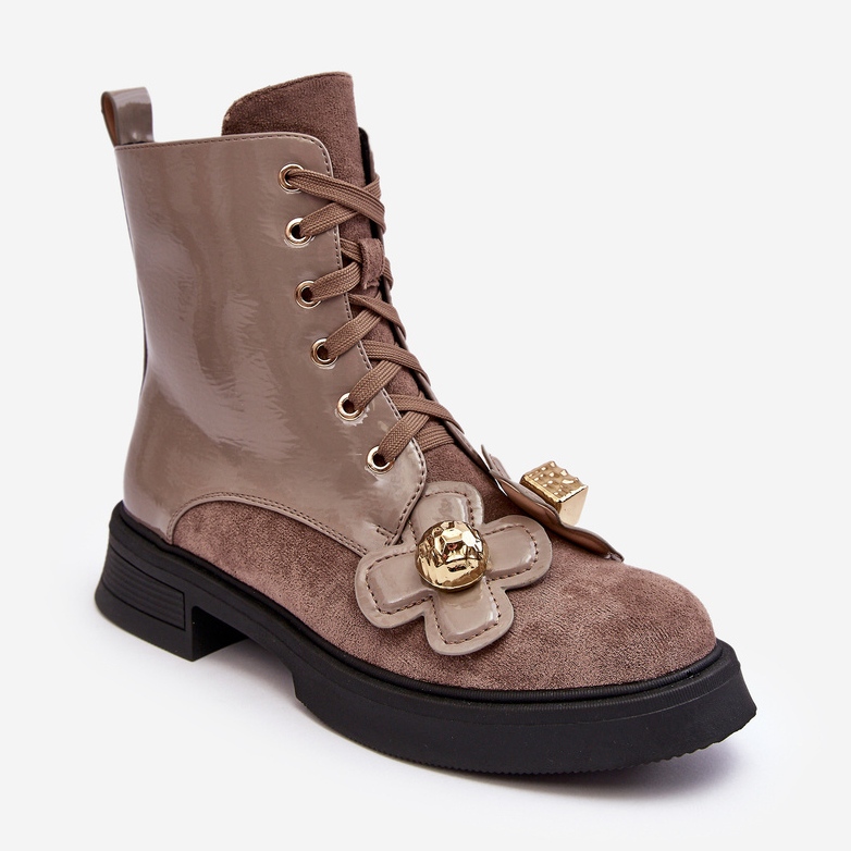 S.Barski Stivaletti con cerniera da donna alla moda con decorazioni D&amp;A MR870-76 Grigio-Marrone beige 1