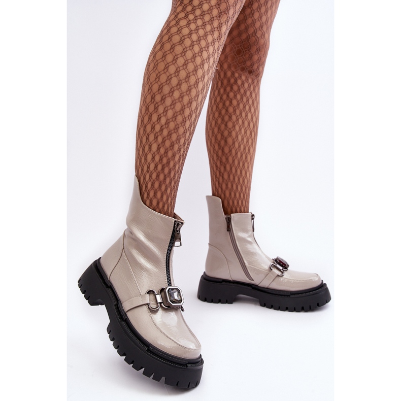 S.Barski Stivali con cerniera da donna in vernice D&amp;A MR870-94 Grigio chiaro beige 2