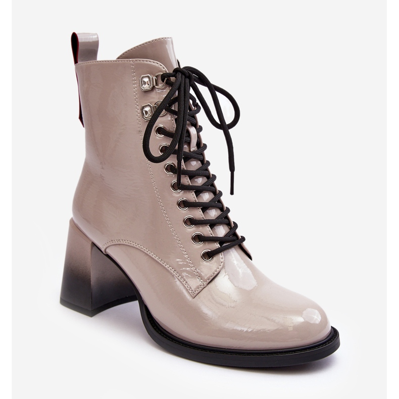 S.Barski Stivaletti in pelle verniciata D&amp;A MR870-06 Grigio chiaro beige 2
