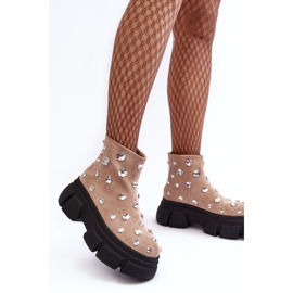 S.Barski Stivali isolanti in pelle scamosciata con cristalli D&amp;A MR870-83 Beige 1