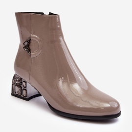 S.Barski Stivaletti Da Donna In Vernice Con Tacco Alto Decorato D&amp;A MR870-93 Grigio beige 1
