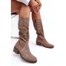 PA2 Stivali Scamosciati Con Motivo Cappuccino Sierra Traforato beige 2