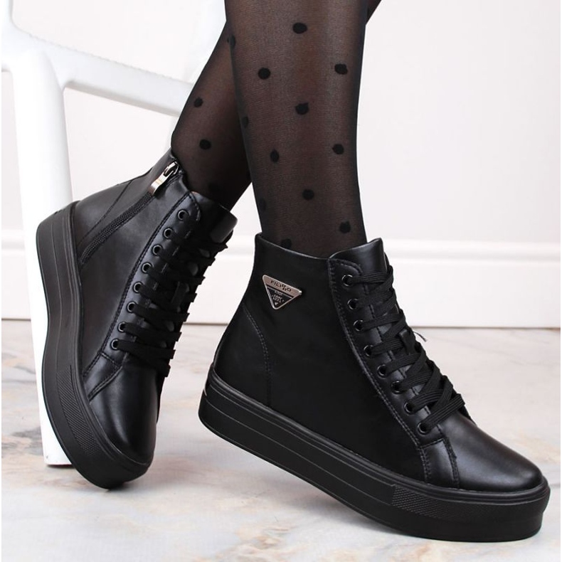Stivaletti in pelle con plateau, creepers isolanti Filippo W PAW471, neri nero 1