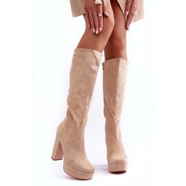 Stivali sopra il ginocchio su tacchi e plateau Baldrema beige 3