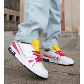 Sneakers Archie bianche e rosa con linguetta gialla bianca 1