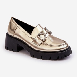 Scarpe in pelle da donna con tacchi alti enormi, Lemmitty dorato d'oro 1