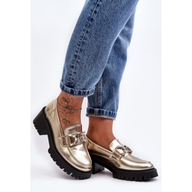 Scarpe in pelle da donna con tacchi alti enormi, Lemmitty dorato d'oro 2