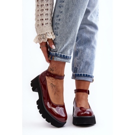 WS1 Scarpe da donna in vernice con tacco basso e fibbia, Owena bordeaux rosso 2