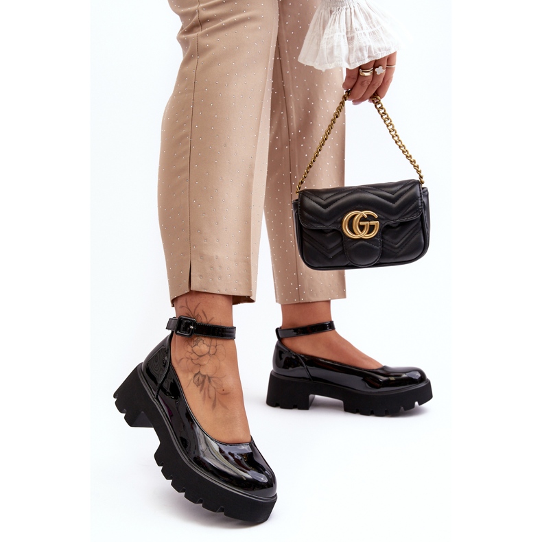 WS1 Scarpe da donna in vernice con tacco basso e fibbia, nere di Owena nero 2