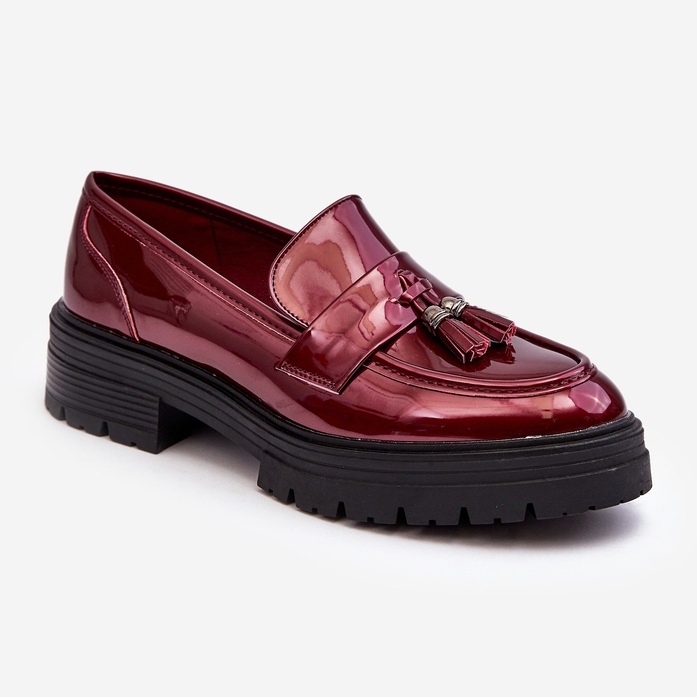 WD1 Mocassini in vernice con frange, Velenase bordeaux rosso 1