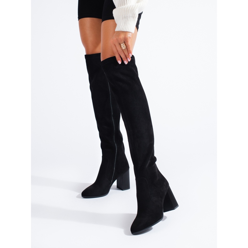 Stivali Shelovet da donna su un post elegante nero 1