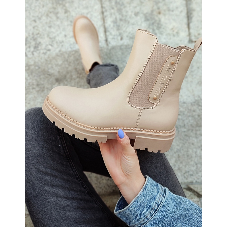 Stivaletti Chelsea beige da donna con suola spessa 2