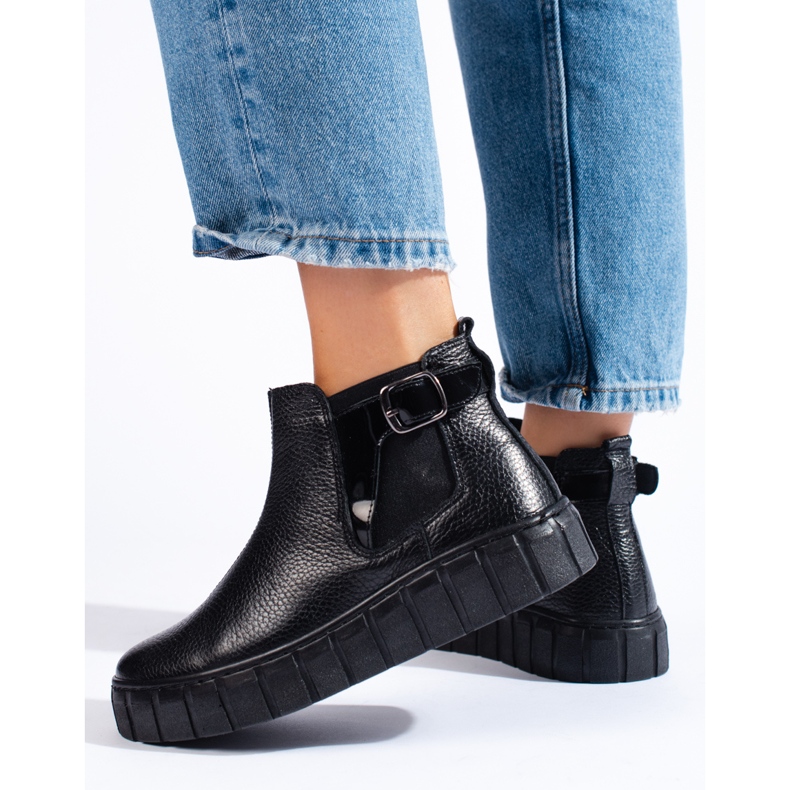 T.Sokolski Stivaletti Chelsea neri da donna sulla piattaforma Sokolski, realizzati in pelle naturale nero 2