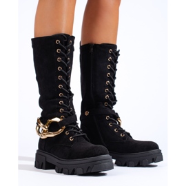 Stivali stringati in camoscio da donna Shelovet nero 1