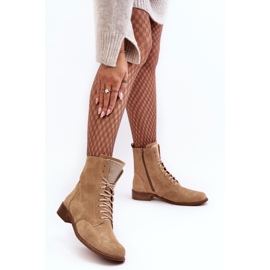 Stivaletti stringati da donna in camoscio Nicole 2848 Beige 2