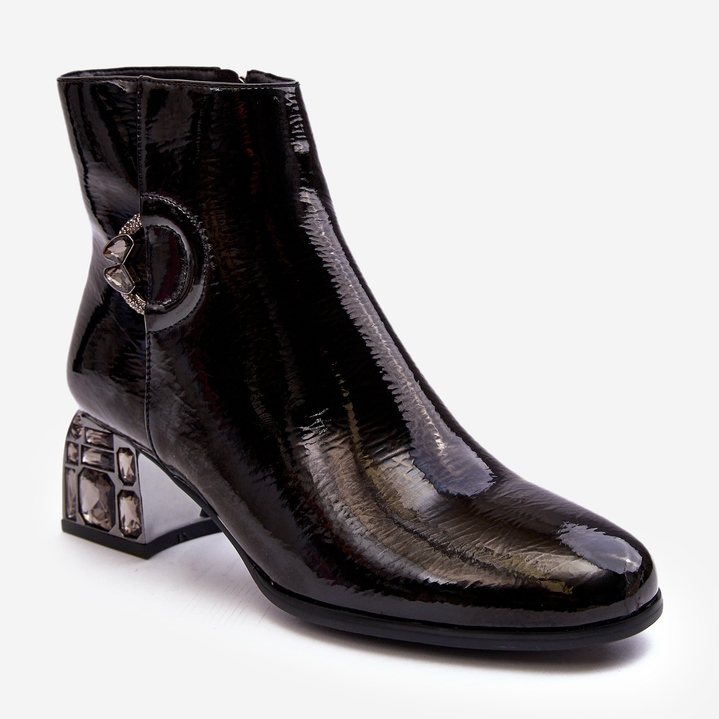 S.Barski Stivaletti Da Donna In Vernice Con Tacco Alto Decorato D&amp;A MR870-93 Nero 1