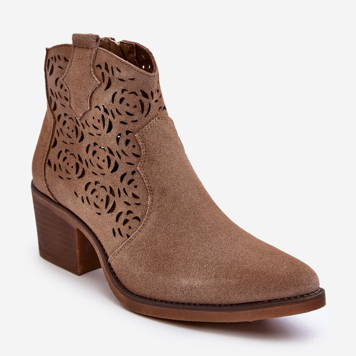 S.Barski Stivali da cowboy traforati in pelle scamosciata D&amp;A SN622-21 Beige scuro 1