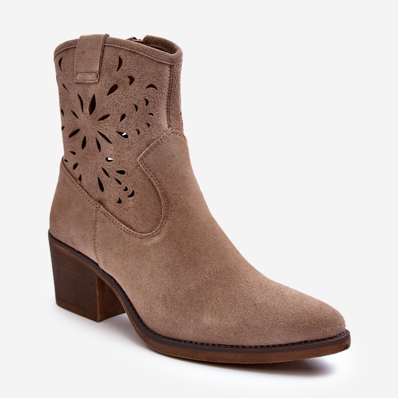 S.Barski Stivali da cowboy traforati in pelle scamosciata D&amp;A SN622-20 Beige scuro 1