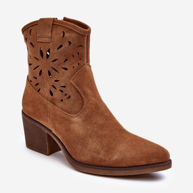 S.Barski Stivali da cowboy traforati in pelle scamosciata D&amp;A SN622-20 Cammello marrone 1