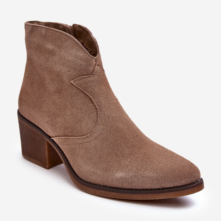 S.Barski Stivali da cowboy in pelle scamosciata con cerniera D&amp;A SN622-29 Beige scuro 1