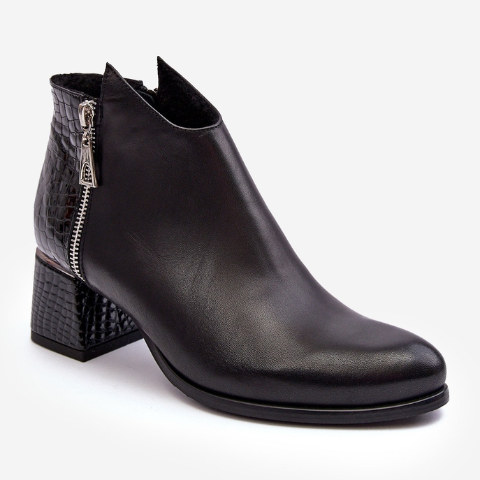 PA2 Stivaletti in pelle da donna con tacco basso Zazoo 4111 Nero 1