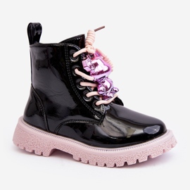 Miss Stivali isolanti in vernice per bambini con decorazione, Bunnyjoy nero e rosa 1