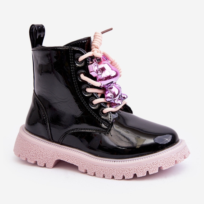 Miss Stivali isolanti in vernice per bambini con decorazione, Bunnyjoy nero e rosa 1
