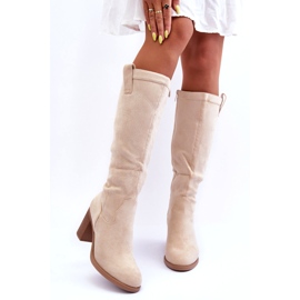 Day-Vine Stivali con tacco alto in pelle scamosciata da donna Khabira beige chiaro 1