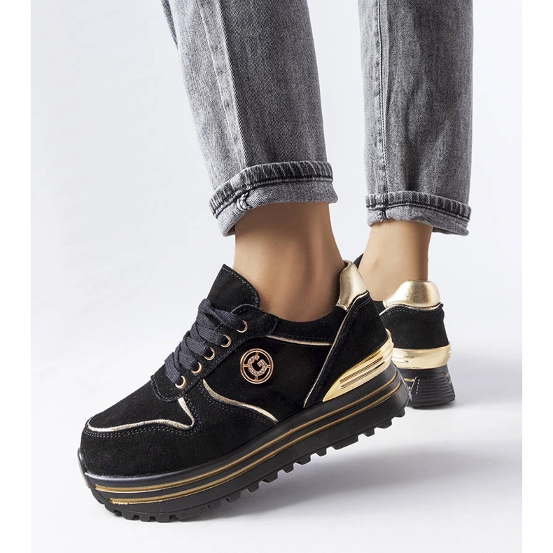 Sneakers con plateau nere e dorate di Therrien nero 1