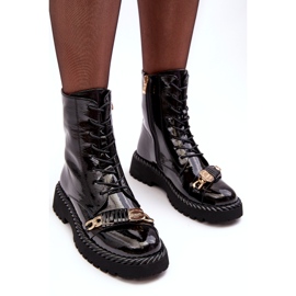 Stivaletti da donna in vernice con decorazione neri S.Barski MR870-67 nero 3