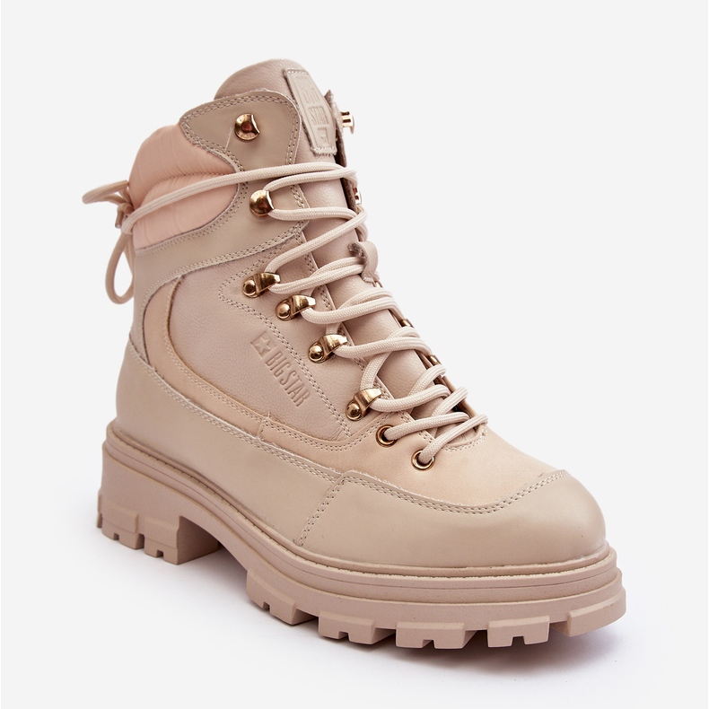 Stivaletti stringati isolanti da donna beige chiaro Big Star MM274664 1