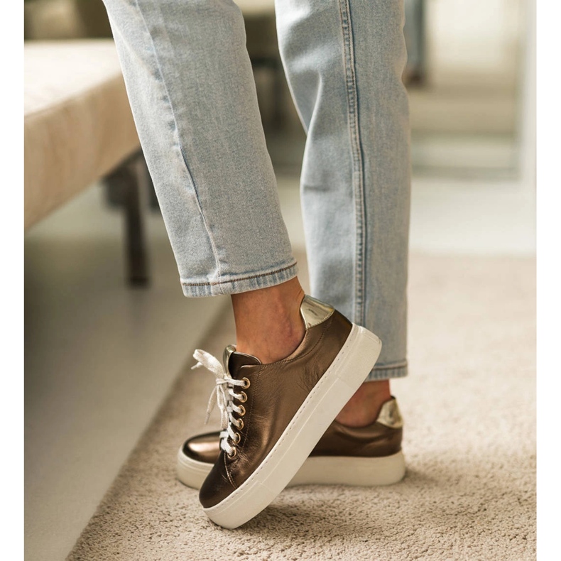 Marco Shoes Sneakers da donna in vera pelle su suola spessa d'oro 1