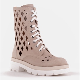 Marco Shoes Stivali in velluto con perforazione beige 1