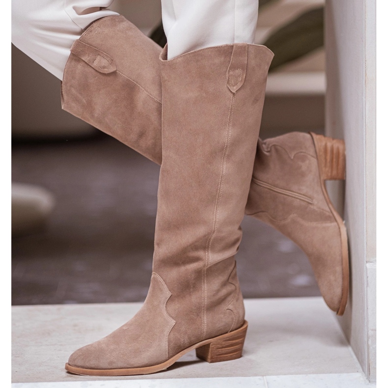 Marco Shoes Stivali texani Iolanda con cuciture decorative beige 1