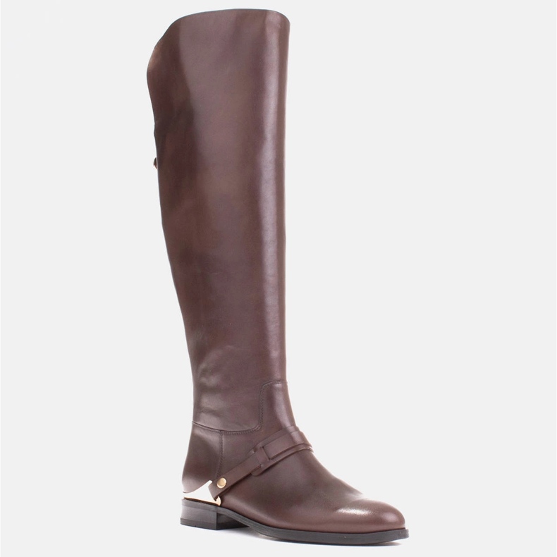 Marco Shoes Stivali da equitazione in pelle con placca oro marrone 1