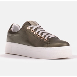 Marco Shoes Sneakers da donna in vera pelle su suola spessa verde 1