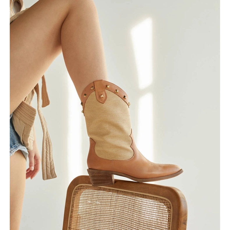 Marco Shoes Stivali da cowboy in combinazione di pelle e tessuto di lino 2186B + J-003-1266-4 beige 1