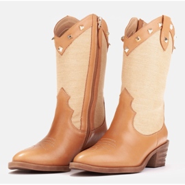 Marco Shoes Stivali da cowboy in combinazione di pelle e tessuto di lino 2186B + J-003-1266-4 beige 6
