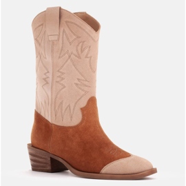 Marco Shoes Stivali da cowboy in suede ricamato 2205B-813-096-1 beige marrone 1